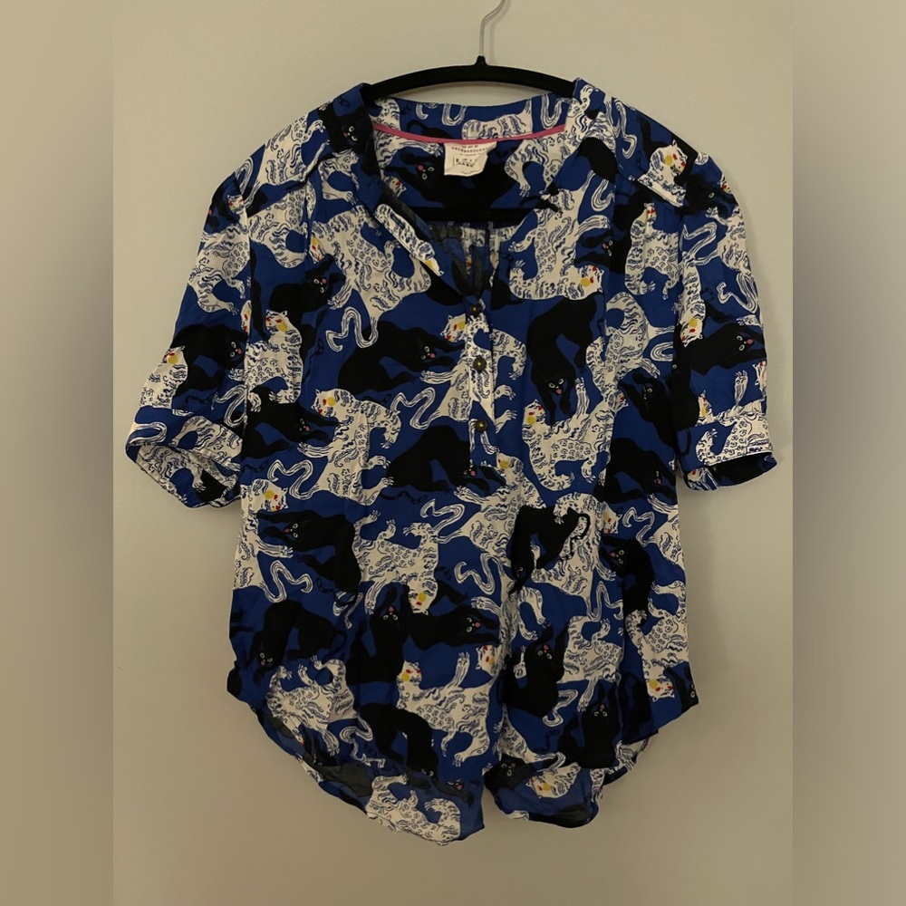 The Art of Anthropologie Emily Isabella Top Size SP Panther Cougar Blue Shirt